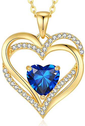 CDE Kette Damen Herzkette 925 Sterling Silber Geburtsstein Halsketten Schmuck Herz Anhänger Weihnachten Valentinstag Muttertags Geschenk Hochzeit Jubiläum Geburtstag Frau Freundin Mama