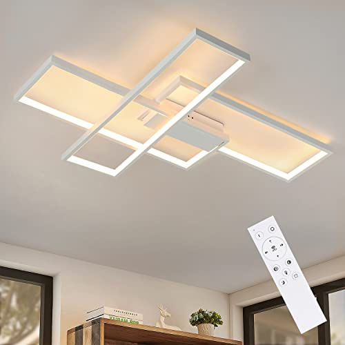 Mursche Deckenlampe LED Deckenleuchte Wohnzimmer - 65cm Wohnzimmerlampe Dimmbar Schlafzimmerlampe mit Fernbedienung Modern Design Schlafzimmer Deckenbeleuchtung Eeckig 65W Weiß Küchenlampe für Küche