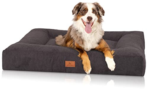 Knuffelwuff orthopädisches Hundebett aus kuscheligem Velours mit Handwebcharakter Sofia 120x100cm Schwarz - Abnehmbarer Bezug - waschbar - für große, mittelgroße und kleine Hunde