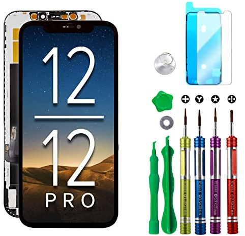 Ace Tech Cellular LCD-Bildschirm Ersatz für iPhone 12 (A2172, A2402, A2404) / iPhone 12 Pro (A2341, A2406, A2408, A2407) 6,1 Zoll Touch Display Digitizer Rahmen Montage mit Reparaturwerkzeugen