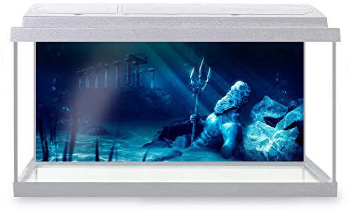 DV DESIGN Aquarium Fish Tank Background 92x42 cm - Atlantis Underwater City Poseidon Water Neptune Statue Ancient Static Cling Vinyl Vivarium Terrarium External Application #500024