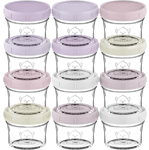Lot de 12 boîtes de conservation pour nourriture pour bébé - Anti-fuite - Passe au micro-ondes - Récipient de rangement pour nourriture pour bébé - Bocaux à boules (Lilac)