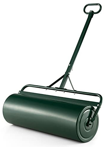 RELAX4LIFE Rullo da Giardino per Prato, Larghezza 90 cm, Ø Rullo: 30 cm, Rullo Giardino Compattatore da 63 Litri, Rullo Riempibile con Acqua e Sabbia per Giardino e Patio (63L-137 x 90 x 30CM, Verde)