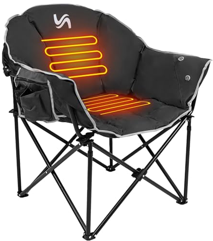 LILYPELLE Oversized Heated Camping Chair, Padded Camp Chair Round Moon Saucer Folding Lawn Chair Outdoor Chair for Camping, Lounge Patio