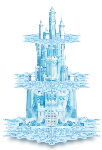 Zopeal 3 Tier Snowflake Cupcake Stand Party Decorations - Snow Themed Cake Holder and Dessert Stand for Girls Kids Winter Birthday Party Supplies