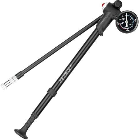 OYOWUOT High Pressure Shock Pump (300Psi), Portable Mountain Bike Pump with Gauge, Mini Air MTB Pump for Front Fork / Rear Suspension with Air Bleed Button, fits Presta & Schrader Valves (Black)