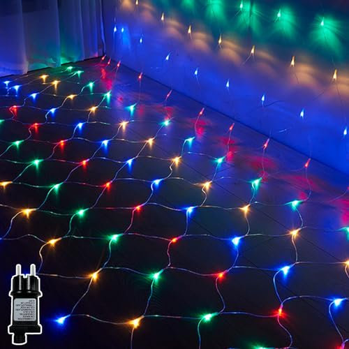 MOLVCE Lichternetz Außen 3x3M 272 leds, Lichtvorhang mit 9-Modi-Stecker, Timer und Speicherfunktion, Erweiterbar IP44 Wasserdichtes Lichternetz für Gärten, Räume, Balkon, Büsche, Party, Bunt