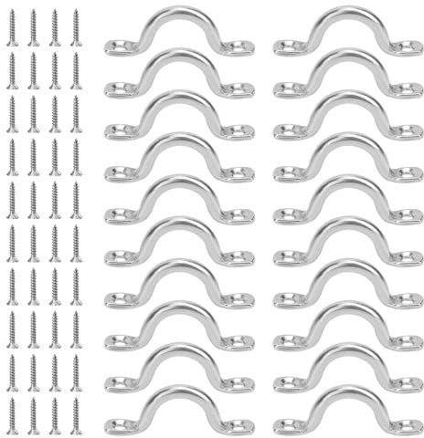 Ksvaye 20 Stück Fenderöse Augplatte Edelstahl Augenplatte Ösenplatte Wandöse 304 Bug Design Pad Eye Straps Decksplatte Kajak Pad Riemenkrampen mit 40 Schrauben für Kayak Canoe Rigging