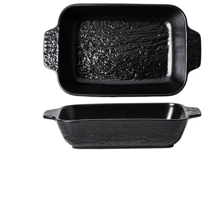 Teglia da forno Piastra a doppio orecchio con motivo in pietra creativa Piastra for microonde Forno elettrico domestico in ceramica Teglia da forno Ciotola da forno prodotti da forno(Nero,35cm)