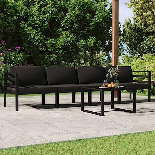 HEFZGDB 5-TLG. Garten-Lounge-Set mit Kissen Aluminium Anthrazit Gartenstühle Gartenmöbel Set Gartentisch Geeignet für Terrasse, Garten, Pool.