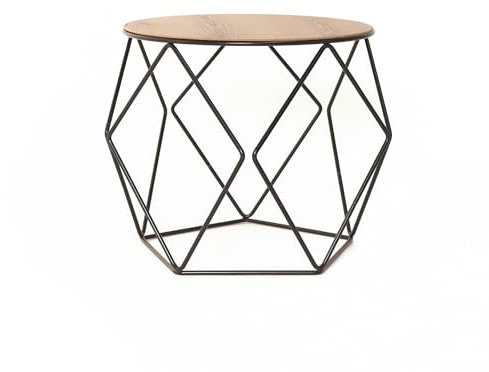 MYWIRE® Couchtisch Sanna - großer runder Couchtisch aus Holz & Metall, Ø 44 cm, Industrial Design, robuster Beistelltisch für Wohnzimmer (Schwarz)