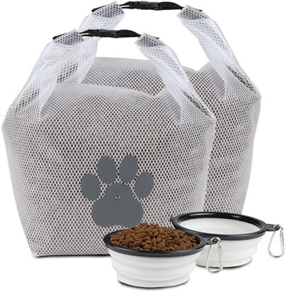 APITOS Pet Food Storage Bag,2Pack Dog Food Travel Bag,with 2 pcs Collapsible Dog Travel Bowls,| BPA-Free, Food Grade, Pet Safe | Keeps Food Fresh for Camping, Dog Boarding,Weekend Getaways/Clear