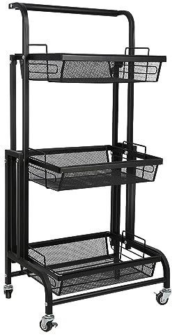 HUOLE Fruit Basket Metal Fruit Bowl, Bread Baskets Detachable Fruit Holder, Kitchen Storage Baskets Stand - Design for Fruits Breads Vegetables Snack (30 * 44 * 94.5cm-Trois Couches-Noir)