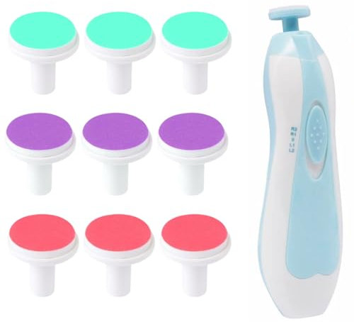 FEQDWOX 9 pièces Lime à Ongles Électrique pour Enfants, pour Nouveau-Nés, Enfant et Adulte, Têtes de Meulage Remplaçables, Électrique, professionnel, coupe ongle bebe