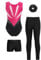 Miutii 4tlg.Mädchen Turnanzug Glitzer Gymnastikanzug mit Shorts Hose und Haargummi Ärmellos Ballettanzug Gymnastik Leotard Eislaufen Tanzkostüm Dunkel Rosa&Schwarz 146-152