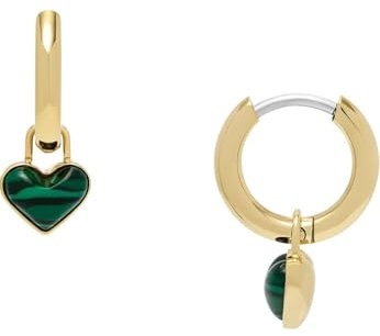 Fossil Orecchini da donna in acciaio inossidabile tono oro con chiusura a cerchio, Oro e verde