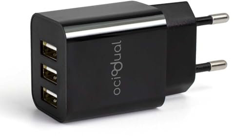 OcioDual Caricabatterie da Muro EU, 3 Porte USB da 5 V, 2,4 a, 10 W, Caricabatterie per Smartphone, Adattatore di Alimentazione per Presa USB, Ricarica Rapida, Modello: ST590, Nero