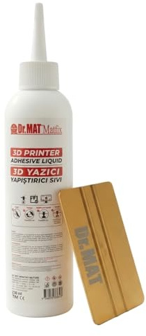 Dr. MAT Matfix 3D Printer Bed Adhesive Liquid 250 mL (200 g) – Bed Weld Liquid for ABS, PLA, PETG & ASA – Prevents Warping & Lifting – Professional First Layer Adhesion - Includes Applicator Scraper