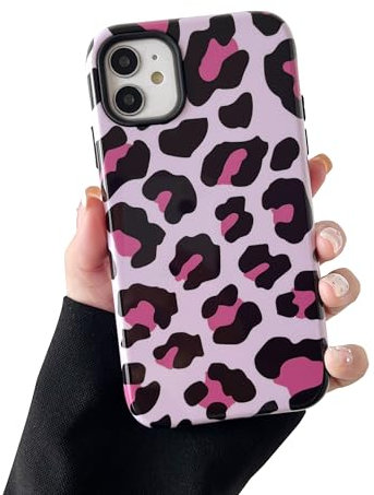 DEFBSC Case for iPhone 12/iPhone 12 Pro, Cute Pink Leopard Print Aesthetic Trendy Pattern for Women Girls Slim Durable Bumper Shockproof Hybrid Hard Back Phone Cover, Cheetah/Glossy
