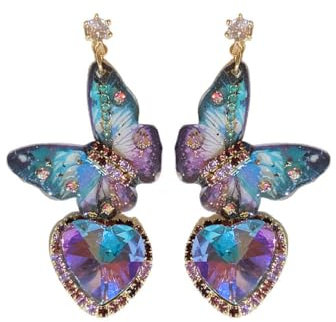 Acryl Diamond Butterfly Quaste Heart Hangle Ohrringe Personalisiert gerade Stecknadel Design Harzohrringe Schmuck für Frauen und Mädchen ui