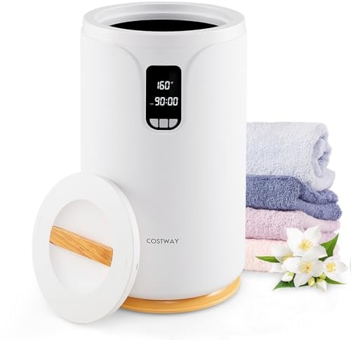 COSTWAY Eimer Handtuchwärmer 20L, Handtuch Wärmegerät mit LED Licht, 0,5-24 Std. Verzögerungstimer, 30/60/90 Min. Aufheizzeit, Heizeimer elektrisch für Handtücher, Bademäntel, weiß