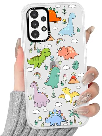 Yirlbey Transparent HandyHülle für Samsung Galaxy A13 4G Cartoon Hülle, Aesthetic Muster Dinosaurier Design Mädchen Geschenk Schutzhülle, Silikon Harter PC-Rückseite Case Cover für Samsung A13 6,6