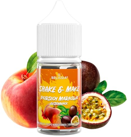Belissia Shake and Make Pfirsich-Maracuja Geschmack 30ml Lebensmittelaroma | Hochdosiertes Aroma, vegan, ohne Zusatzstoffe, für Backen, Speisen, Getränke, Shakes, DIY und Raumduft