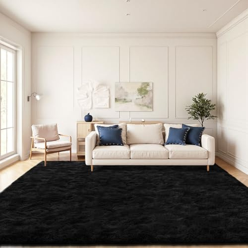 JOYARR Hochflor Wohnzimmer Teppich, Flauschig Waschbar rutschfest Moderne Teppiche Groß für Schlafzimmer Büro Esszimmer Kinderzimmer Spielzimmer, 200x290 cm, Schwarz