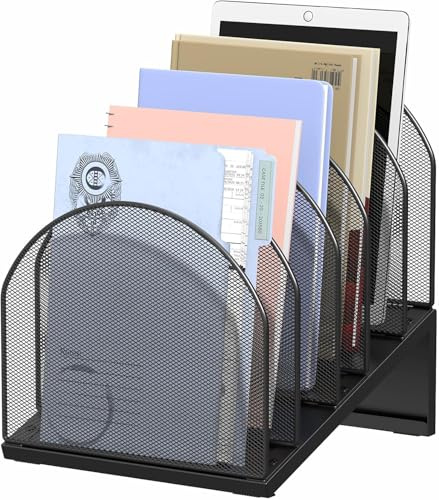 ZHUIYIWIN 5-Section Desk File Organizer, Metal Mesh Folder Organizer for Documents, Mail & Office Papers