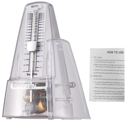 Mechanisches Metronom Für Gitarre Und Klavier, Transparente Metallausführung, Einstellbare Schlaggeschwindigkeit - Präziser Taktgeber, Robuste Mechanik, Für Musiker Und (Weiß)