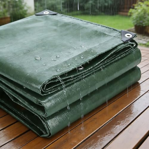 Bâche Imperméable 100 x 120 cm Étanche, Résistant à La Déchirure Bâche Étanche avec Oeillets, Épaisse et Durable pour Bois, Jardin, Voitures, Piscines, Meubles, Vert