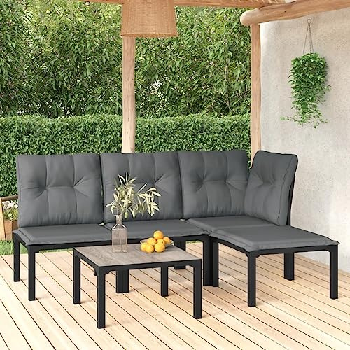 LoogCape Ensemble salon de jardin 5 pièces en rotin synthétique avec table basse, chaise d'angle, chaises centrales et repose-pieds, résistant aux intempéries