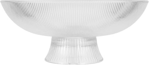 DOITOOL Coupe à Fruits Décorative en Verre Cristal Transparent à Pied, Grand Bol à Fruits Texture Verticale, Plateau Moderne pour Décoration la Cuisine et Centre de Table Élégant
