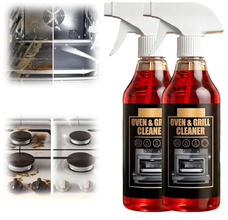 2PCS Oven Cleaner,Grill & Barbecue Cleaner,for Baked-On Food & Burnt Grease,Oven Cleaner Heavy Duty,Fast-Acting Professional Cleaning Spray for Ovens,Barbecues,Grills,Racks & Trays,Air Fryer