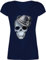 T-Shirt Damen V Ausschnitt - Kompatibel Oktoberfest - Totenkopf mit Filzhut - XL - Dunkelblau - mädchen trachtenshirt Trachten-Tshirt bayrische Skull Shirts Shirt tailliertes Trachten Tshirt