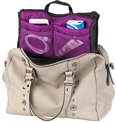 Xcase Tascheneinsatz: Handtaschen-Organizer mit 13 Fächern, 26 x 16 x 8 cm, waschbar, lila (Innentasche für Handtasche, Handtaschenorganizer, Reisetaschen)