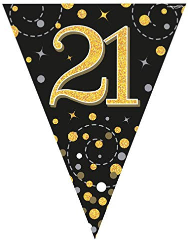 Party Bunting Sparkling Fizz 21 Black & Gold Holographic 11 flags 3.9m