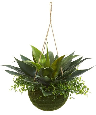 Nearly Natural Agave und Maiden Hair Kunstpflanze im Hängekorb (Indoor/Outdoor)