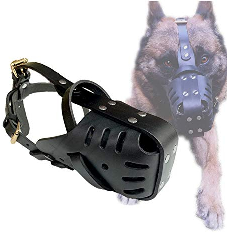 PJDDP Hundemaulkorb Aus Echtem Leder, Pitbull Terrier Secure Basket Hundemaulkorb Mit Einstellbarem Biss Kauen Bellen Training Hundemaske Für Mittelgroße Und Große Hunde