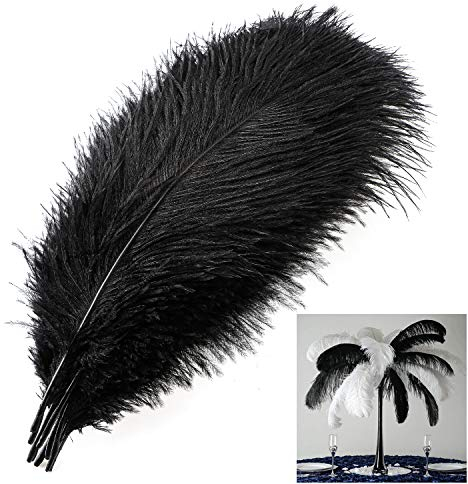 MWOOT 10 Stück Natürliche Straußenfedern, Strauß Feder Plume für Hochzeit Party Fest Tisch Herzstück Dekoration (Schwarz, 25-30cm)