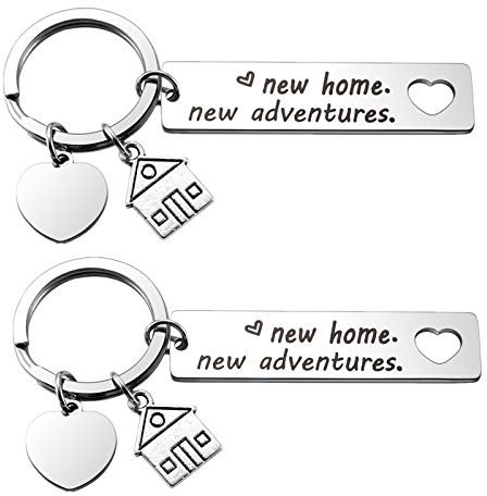 PiercingJak 2PCS Porte-clés Couple Maison Personnalisé Gravé Cœur Clé Pendentif Key Chain Keychain Trousseau Acier Inoxydable Cadeau Amoureux Saint-Valentin Anniversaire Noël Femme Homme(#2)