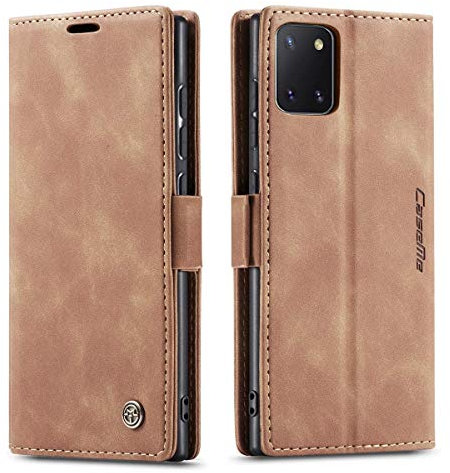 mvced Handyhülle Kompatibel mit Samsung Galaxy Note 10 lite/A81/M60S,Premium Leder Flip Case Schutzhülle mit Standfunktion,Braun