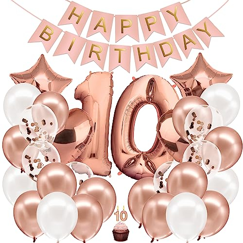 envami® Geburtstagsdeko Mädchen Rosegold Zahl 10. Geburtstag Mädchen Happy Birthday Deko Folienballon 10 Luftballon 10. Geburtstag Kindergeburtstag Deko