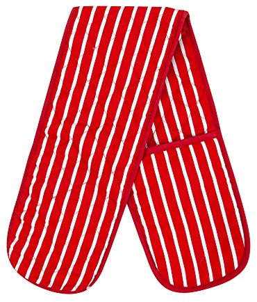 Heat Resistant Cotton Double Oven Traditional Still Modern Stripe Quilted Gloves Pot Holder For Home Kitchen Baking (Red)