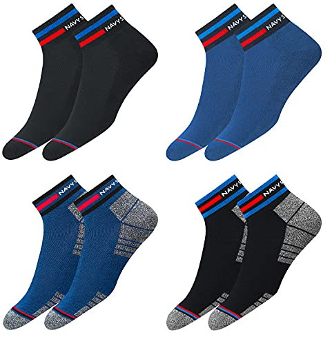 NAVYSPORT Sneaker Socken Herren Damen Baumwolle Kurze Quarter Kurzsocken, Denim Blau (2 Paare) | Schwarz (2 Paare), 4er Pack, Größe: 39-42