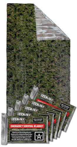 Titan Survival XL Mylar-Überlebensdecken, 5er-Pack, 177,8 x 228,6 cm, 90% Wärmespeicherung und wasserdichtes Design, Notfalldecke, Schutz bei kaltem Wetter, Überlebens-Kits, strapazierfähige