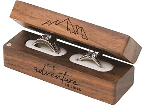 Muchly Engraved Flip Wooden 2 Ring box for wedding -Rustic Vintage Solid Wood rectangle Jewelry Storage Box