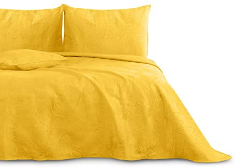 AmeliaHome Tagesdecke 170x270 cm gestrickt Velvet Samt Palsha Gelb