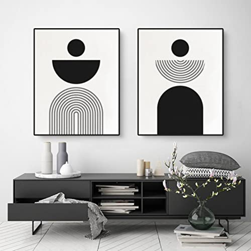 EXQUILEG 2er Boho Poster Set,Abstrakte Minimalistische Stil Leinwand Wandkunst Bilder,Schwarz und weiß Moderne Linie Wanddekoration Ohne Rahmen (B,50 x 70 cm)