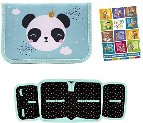 Goldkids Federmappe Federmäppchen Federtasche Schüleretui Stiftetasche Schlamper-Etui Schul-Etui ohne Inhalt Panda inkl Hausaufgabenheft